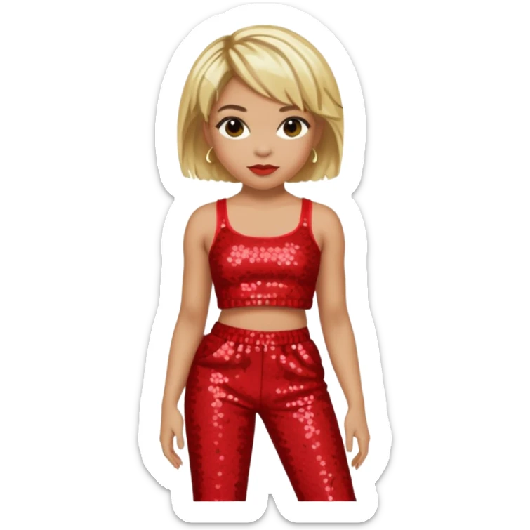 T Boz from TLC with short blonde hair, red sequin crop top and pants sticker