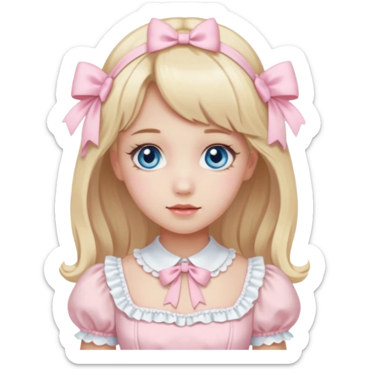 sweet lolita with blond hair, blue eyes, white skin, wearing a light pink dress sticker