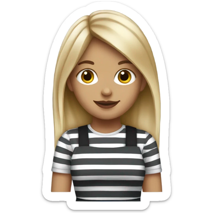 blonde girl with curtain bangs wearing a starbucks apron and a black and gray striped shirt sticker