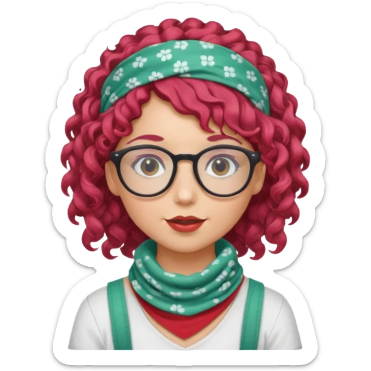 girl with curly  peppermint hair and bandana and glassess sticker