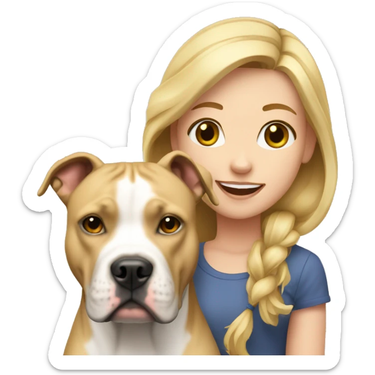 Blonde girl with big american staffordshire terrier sticker