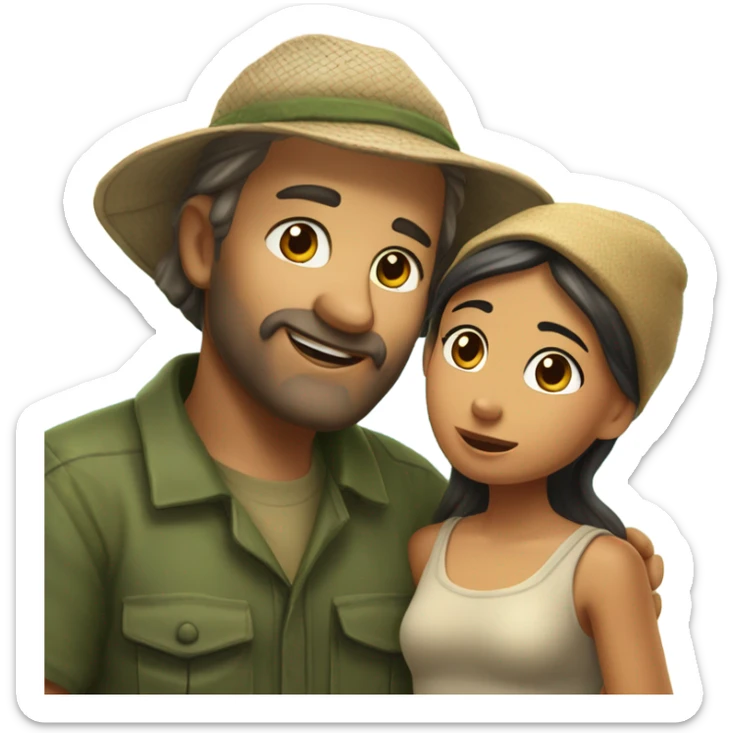Caucasian fisherman no beard in love with Philippine island girl on an island sticker