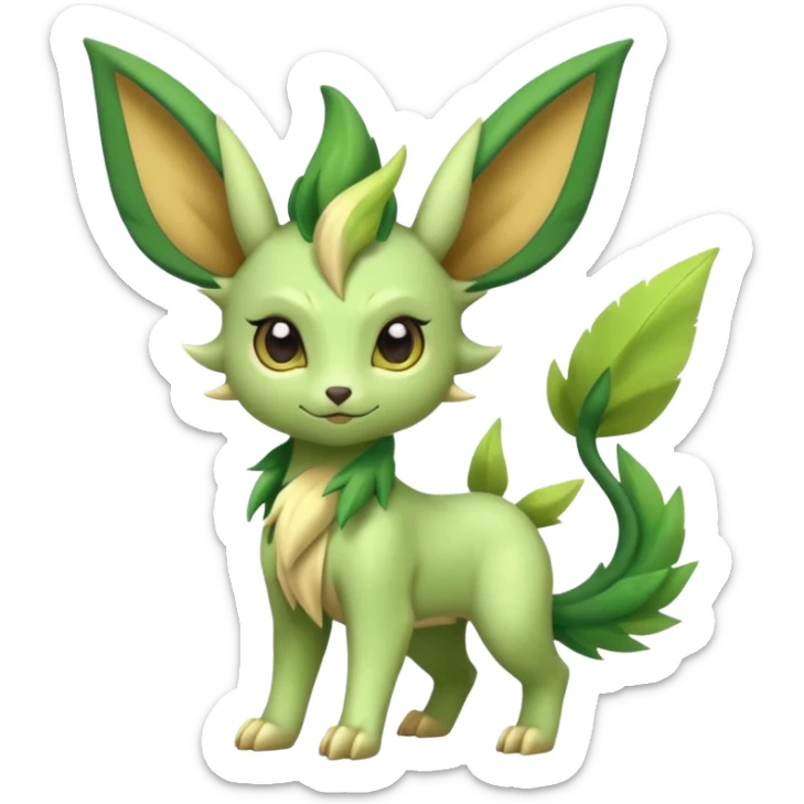 Kawaii cute cool feral Sprigatito-Leafeon-Scyther-Fakémon-hybrid (full body) sticker
