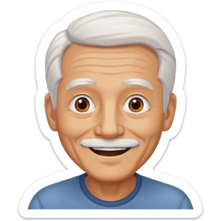 Illustrated emoji of an old man, white hair, no beard, no mustache, dark eyes, tanned skin  sticker