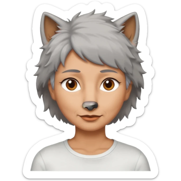 woman 50 years old, short grey fluffy wolf-cut hair, tannes skin and brown eyes sticker