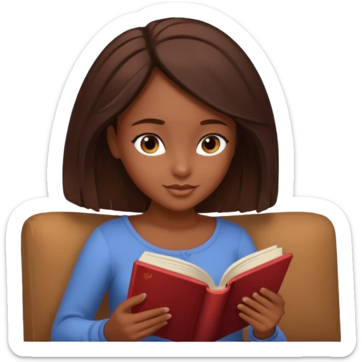Pretty black girl with brown eyes and brown hair reading a romantic book sticker