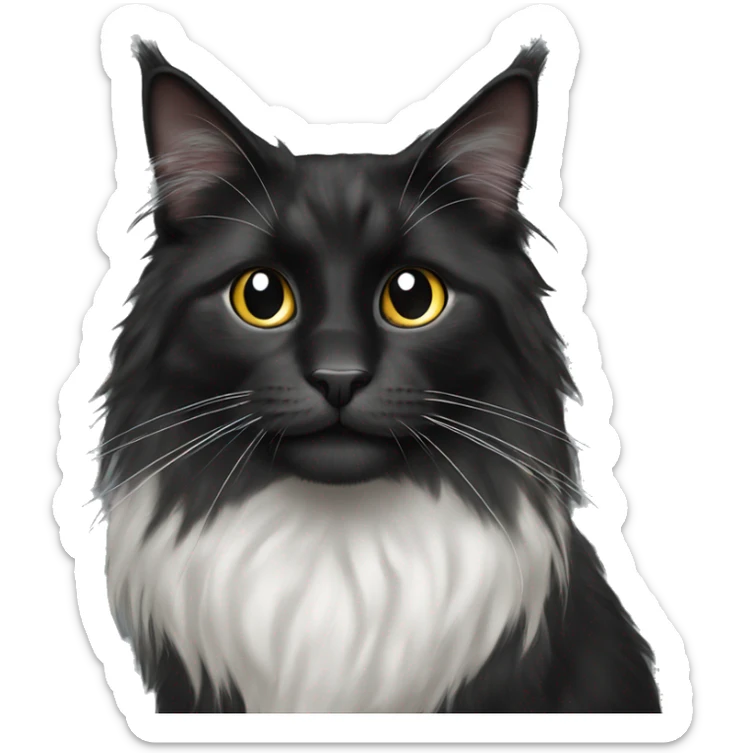 Black domestic long hair cat mix with bit of gray smiling sticker
