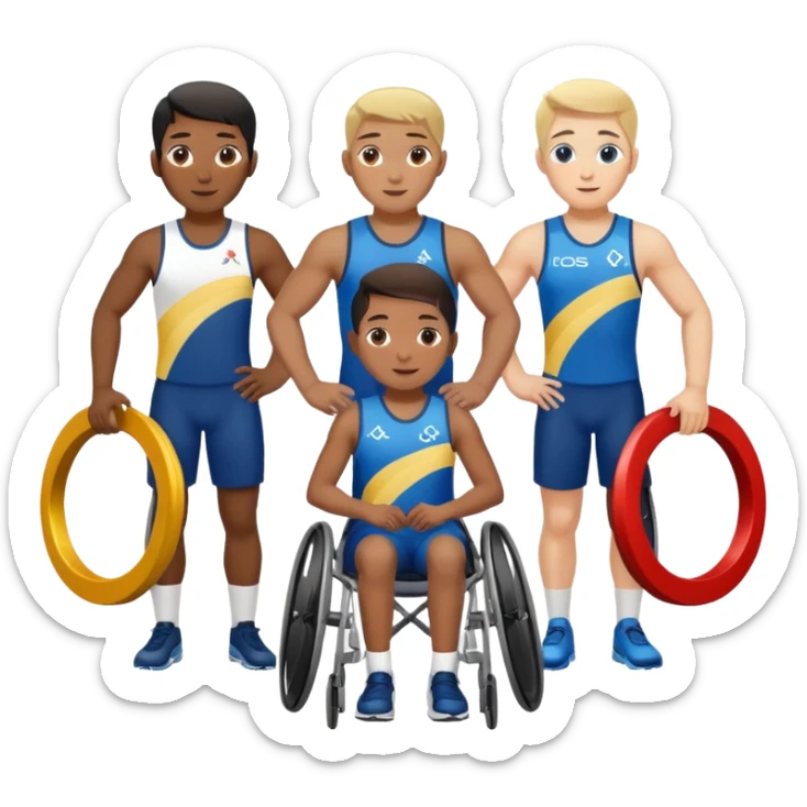 paralympic games with disable athletes with the right colors of olympic rings sticker