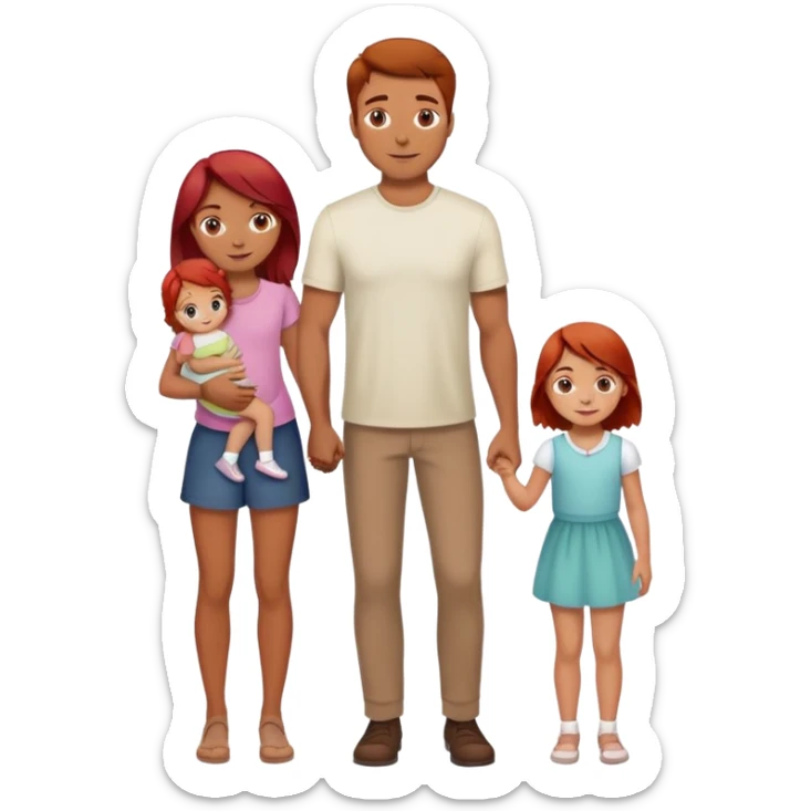 A man with brown hair holding a child, a daughter, and a girl with red hair by the hand sticker