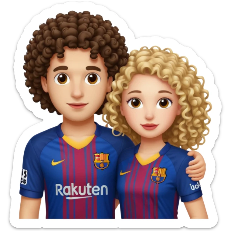 barça footballer with a very pretty girl with curly hair and white skin sticker