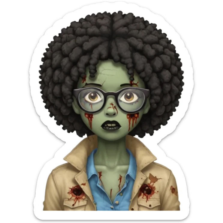 black zombie girl with glasses and afro hair sticker