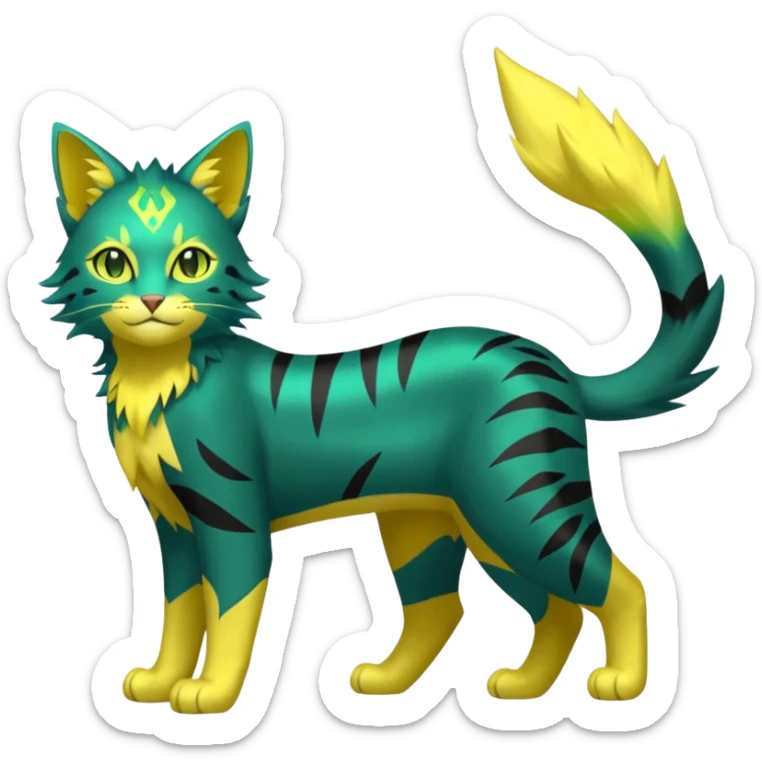 Green and Yellow Electrike-Lucretia-Luxray-Sprigatito-Bobcat-Amaura-Aurorus-Shiny-glorp-cat-fusion (full body) sticker