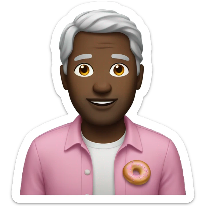A black man with gray hair and a bagel with pink gravy in his hands sticker