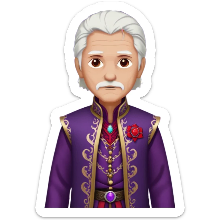 a white haired old man with purple eyes standing, full body, in Targaryen themed clothes, clothes are black and red themed sticker
