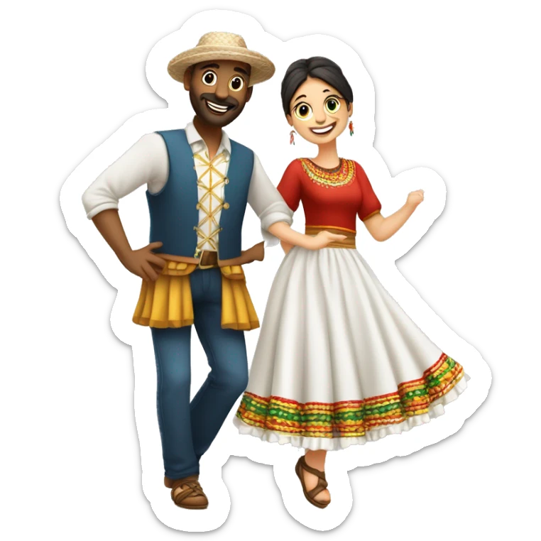 casal branco vestindo roupas vermelhas dançando quadrilha festa junina sticker