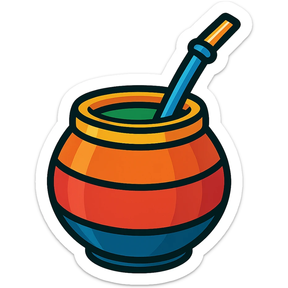 a mate gourd with a metal straw, traditional South American style, vibrant colors sticker