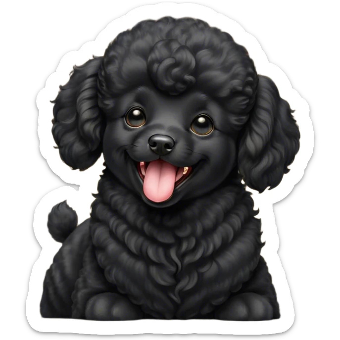 Cinematic Cute Yawning Black Poodle Portrait Emoji, Head tilted slightly with a dramatic, wide-open yawn, displaying a soft, curly jet-black Fur with a refined texture, floppy ears slightly drooping, round dark eyes barely open in drowsy contentment, Simplified yet irresistibly adorable features, highly detailed, glowing with a soft, cozy glow, high shine, relaxed yet expressive, stylized with a touch of whimsy, bright and endearing, soft glowing outline, capturing the essence of a sleepy yet affectionate companion, so drowsy it feels like it could stretch right out of the screen and curl up for a nap! sticker