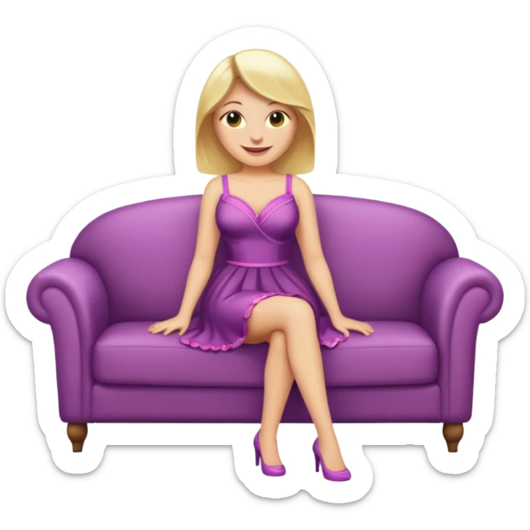 buxom blonde woman full body on a couch, SFW, emoji style sticker