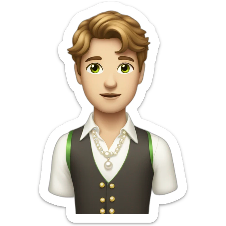 Posh-boy-with-pearl-necklace-and-green-eyes-and-brown-hair sticker