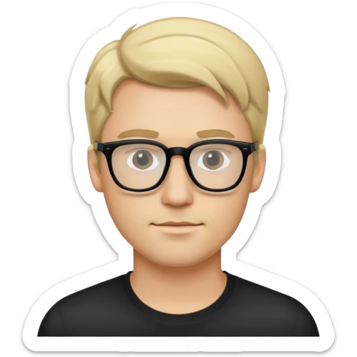 a white guy with blonde hair, blonde stubble, and black glasses. h sticker