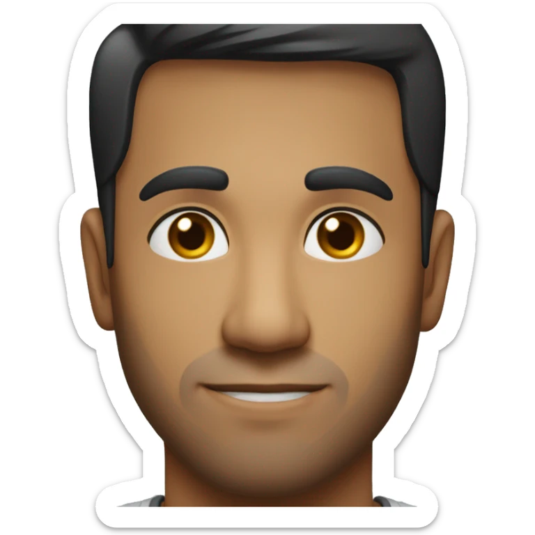 A head and shoulders shot of a 32 year old South Asian man, with short black hair,   with brown eyes wearing a t-shirt. sticker