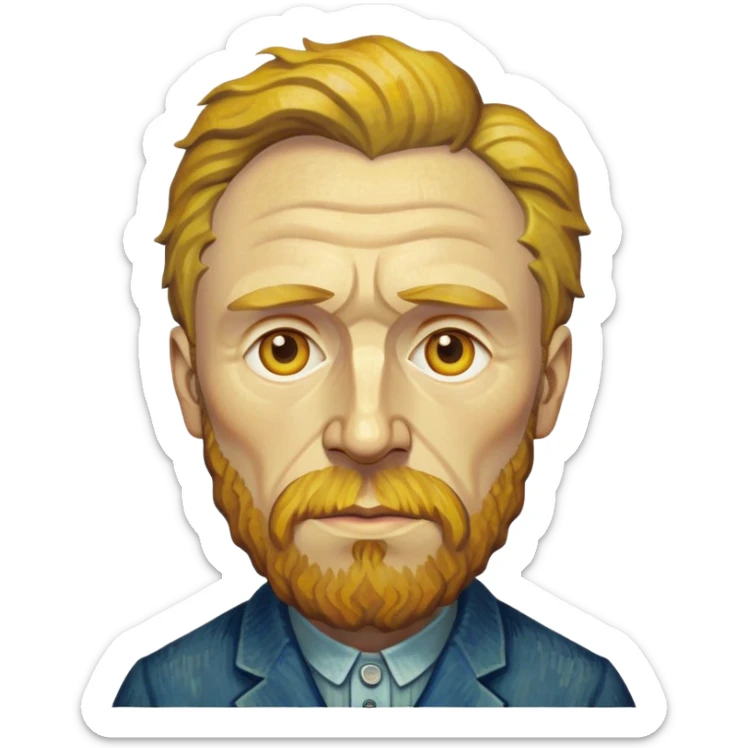 Cinematic Realistic Vincent van Gogh Portrait Emoji, depicted as the iconic artist with expressive brushstrokes and soulful eyes, rendered with rich textured detail and dynamic emotive lighting that captures his creative genius. sticker