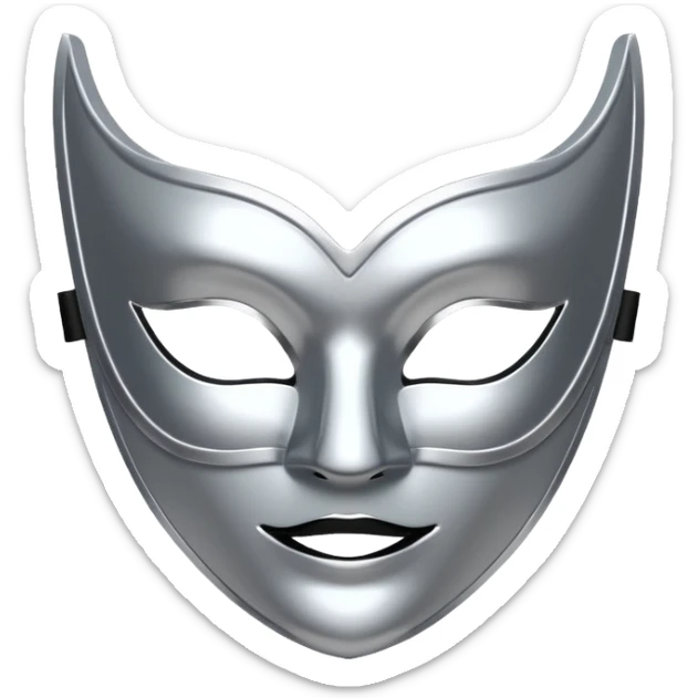 A sleek masquerade mask emoji made of polished silver chrome, smooth sensual curves, reflective metallic surface, mysterious sexy luxury vibe, minimal iOS emoji style, centered, clean white background sticker