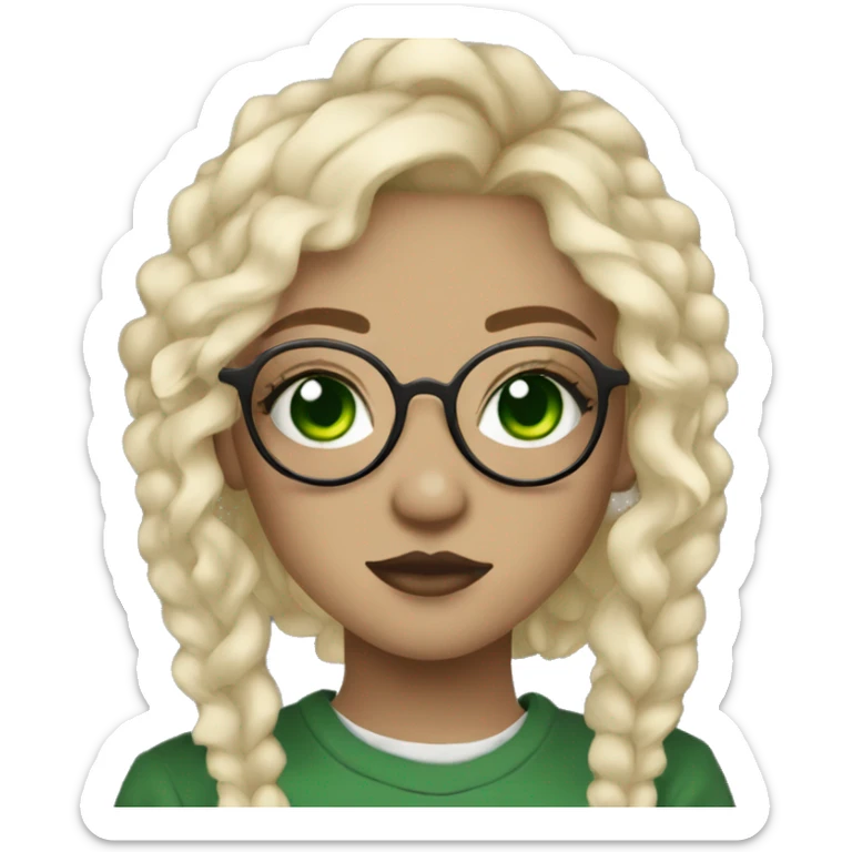 Aesthetic blonde haired green eyed girl with glasses and septum piercing and Medusa piercing sticker