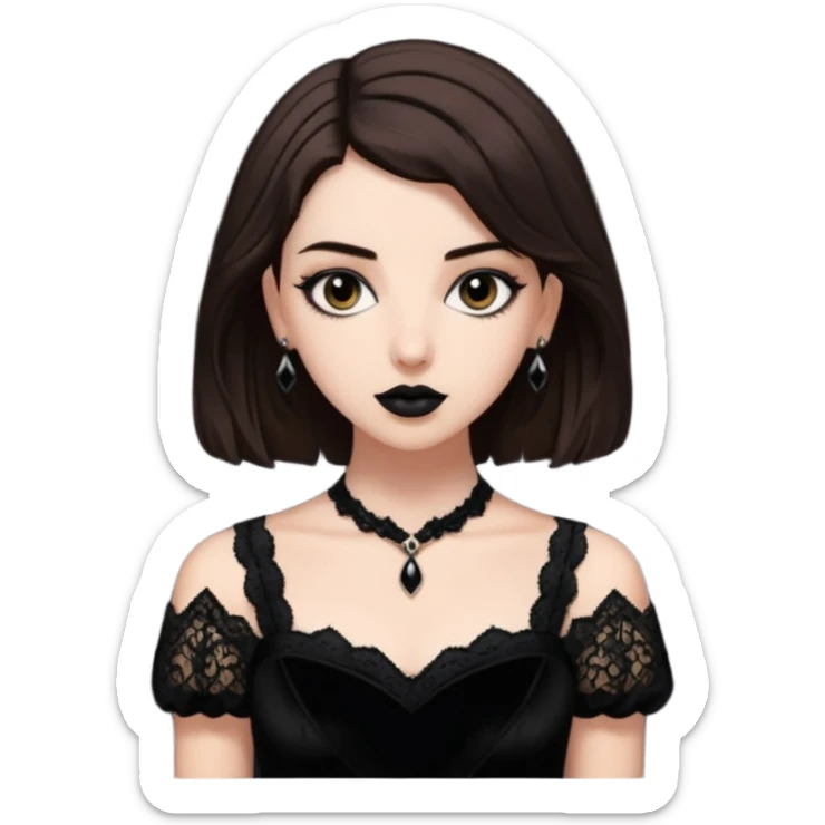 Adelaide Victoria Kane with brown hair in black goth dress sticker