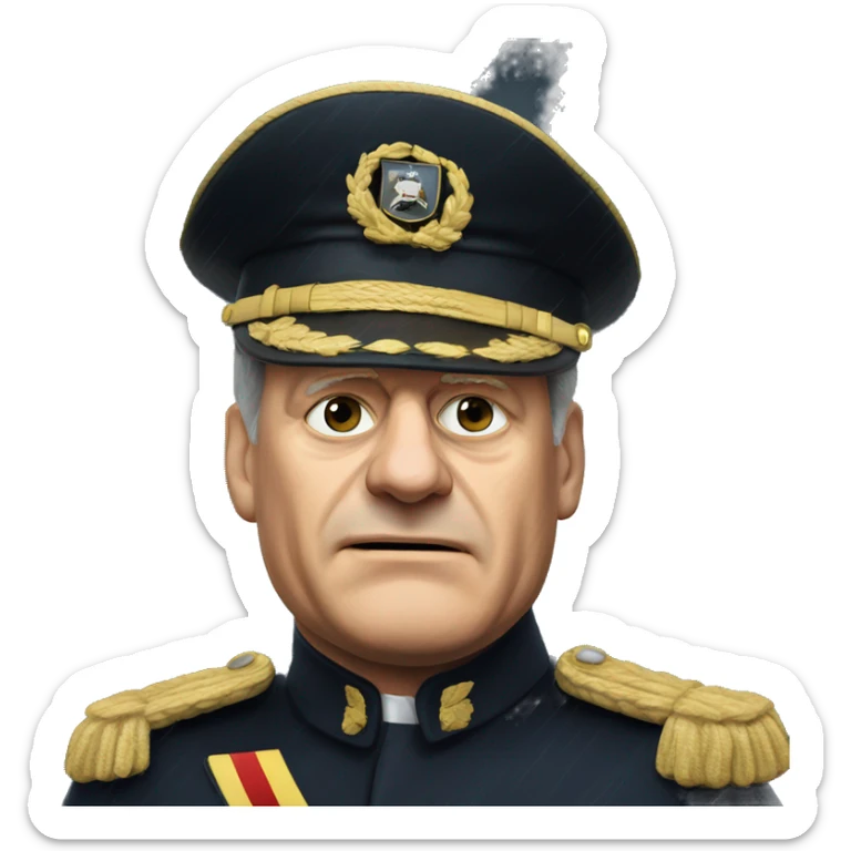german chancellor Scholz as captain of a sinking ship in stormy weather. sticker