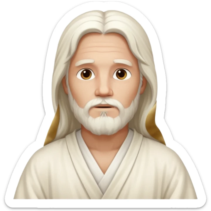 Jesus, Son of God from Gods and Goddesses with long white hair and beard, white outfit sticker