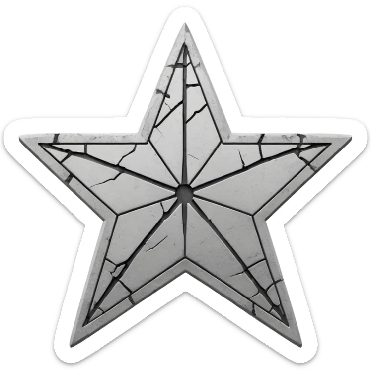 Minimalist emoji-style sticker of a cracked Walk of Fame star with a faint claw mark coming from below, grayscale and ash tones


 sticker