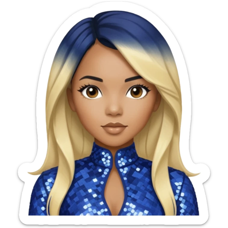 LeToya Luckett with long black hair blonde hair, indigo sequin outfit sticker