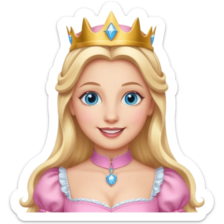 Glinda from the Wizard of Oz with blue eyes, blonde long hair, pink outfit sticker