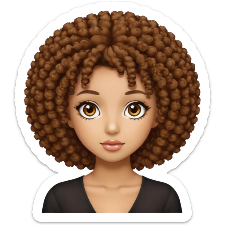 Naturally tan skin girl short brown curly afro hrown eyes gyaru sticker