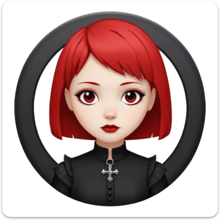 Chica blanca de pelo corto Wolf cut con la parte de abajo del pelo rojo y la cara redondeada ojos negros y ropa gotica  sticker