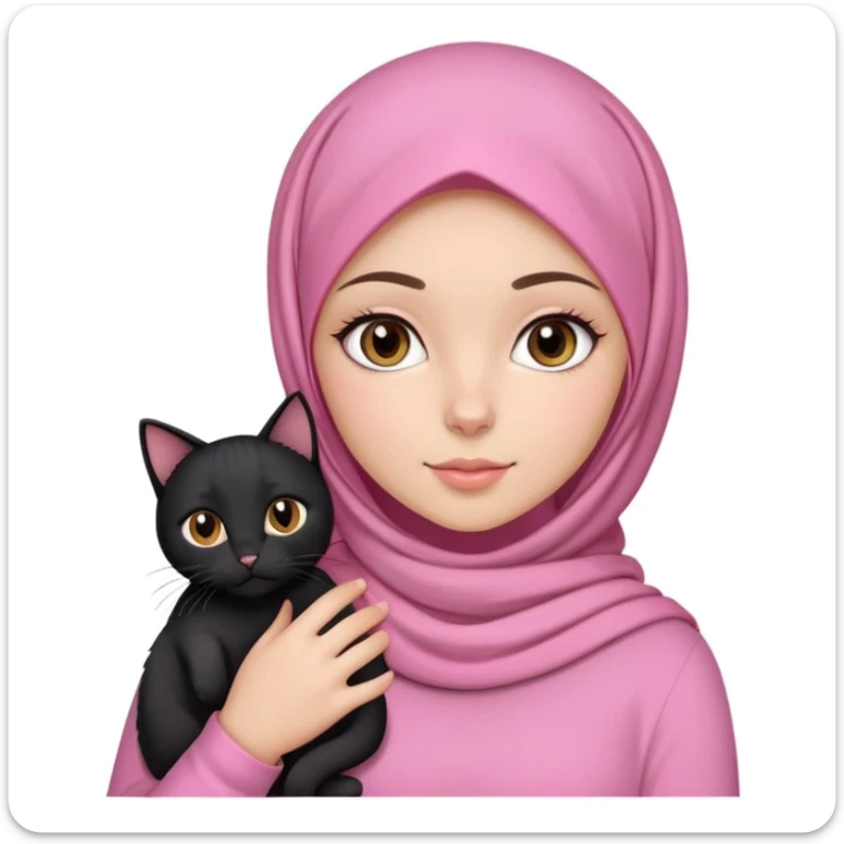 brown eyes white girl with pink hijab and cute long sleeve top holding a black cat sticker