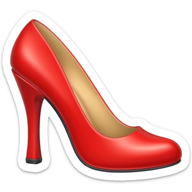 Generate a high-quality 3D cartoon-style emoji of a red high-heeled shoe, realistic shading, smooth gradient colors, rounded and cute appearance, simple white background, high-resolution. sticker