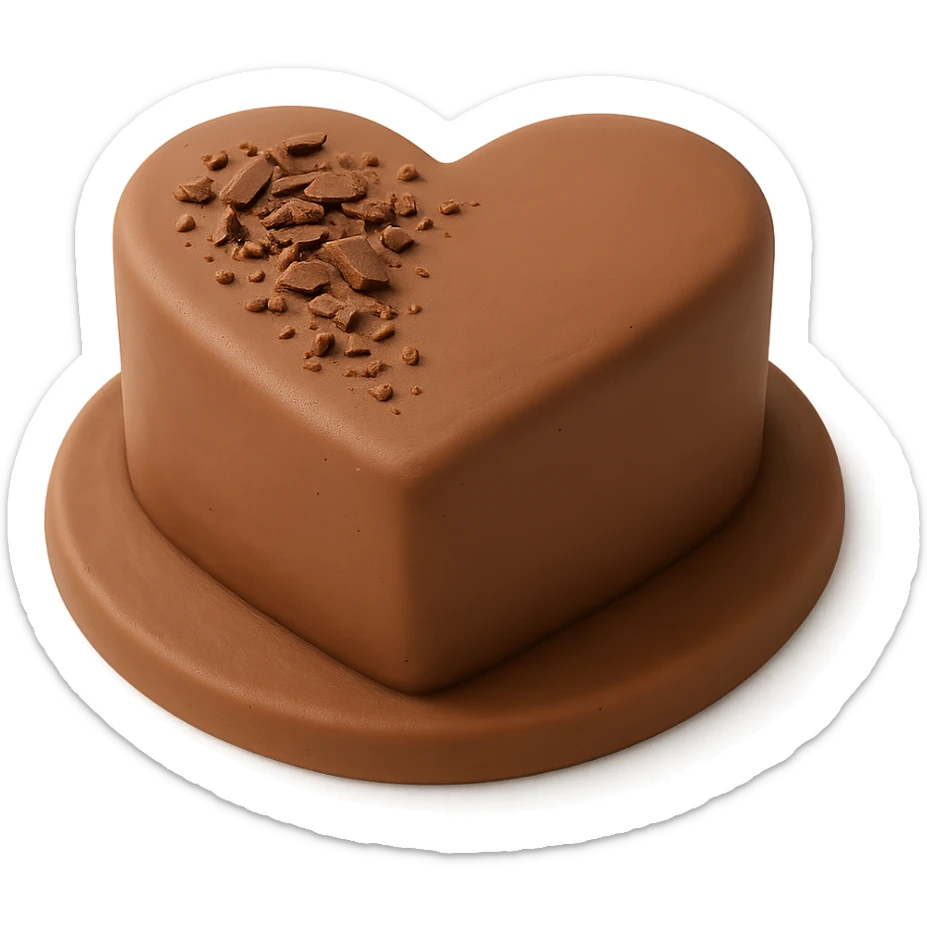 heart-shaped chocolate fondant cake with chocolate shavings, transparent background sticker
