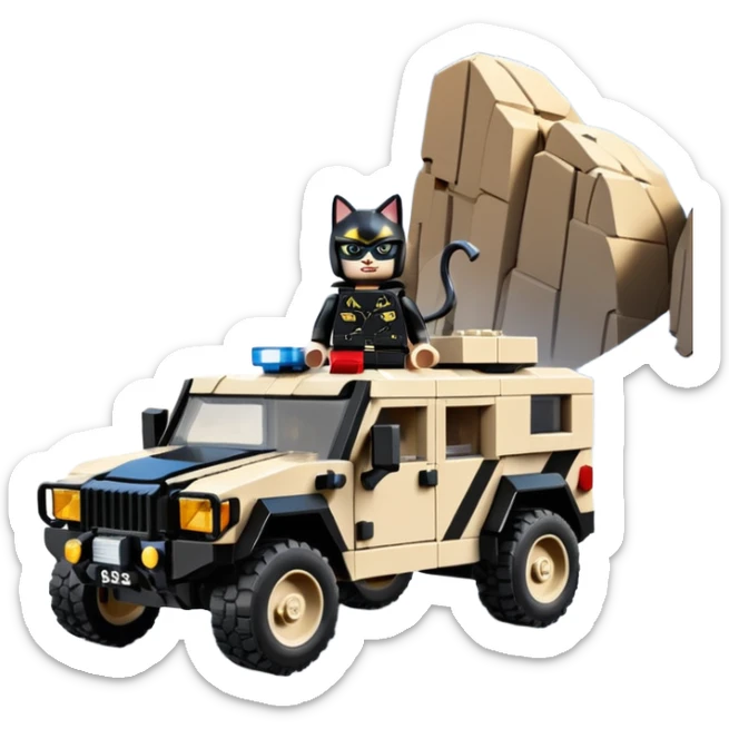 Lego Cat woman Stealthy camouflage desert Rock climbing Snow planet dark scary sporty police off road interceptor humvee camper  sticker