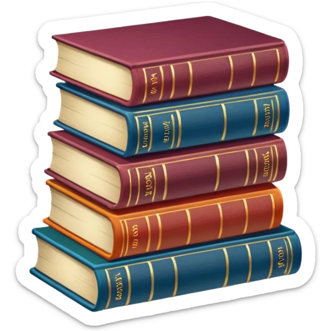 A stack of colorful spellbooks that look like they came out of a fine victorian library sticker