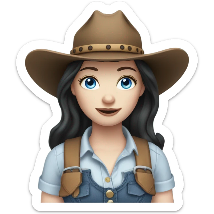 Cow girl, pale skin, blue eyes, dark hair  sticker