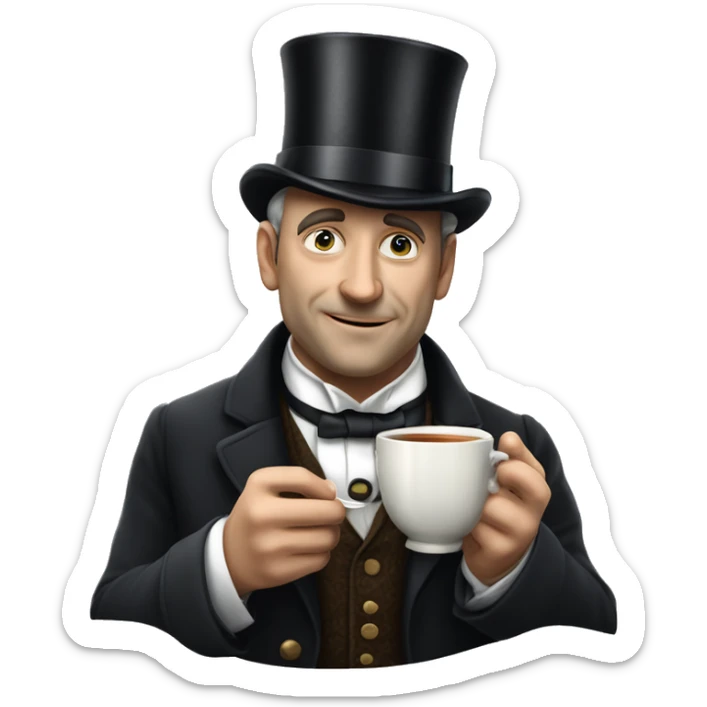 Photorealistic man A British gentleman in a monocle and a top hat with a cup of tea in his hand sticker