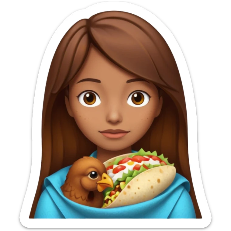 Girl with brown hair "resting chicken burrito face" sticker