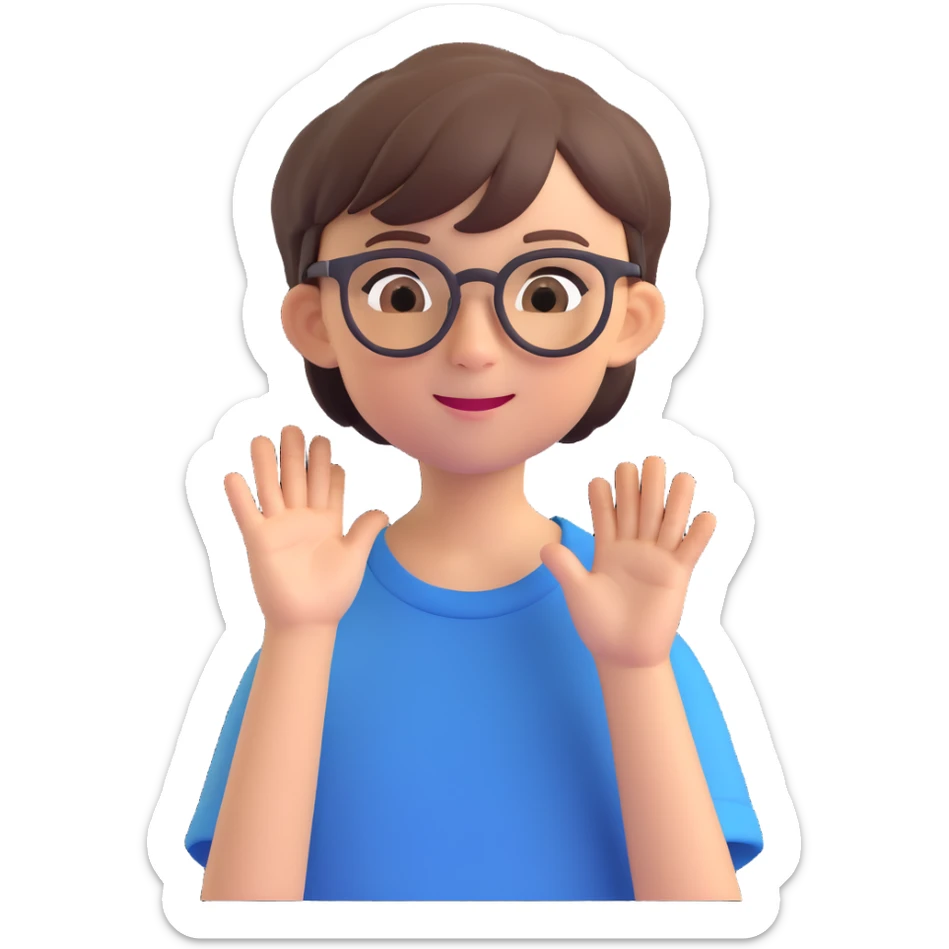 emoji of an 11 year old with glasses, short hair, and a playful expression sticker
