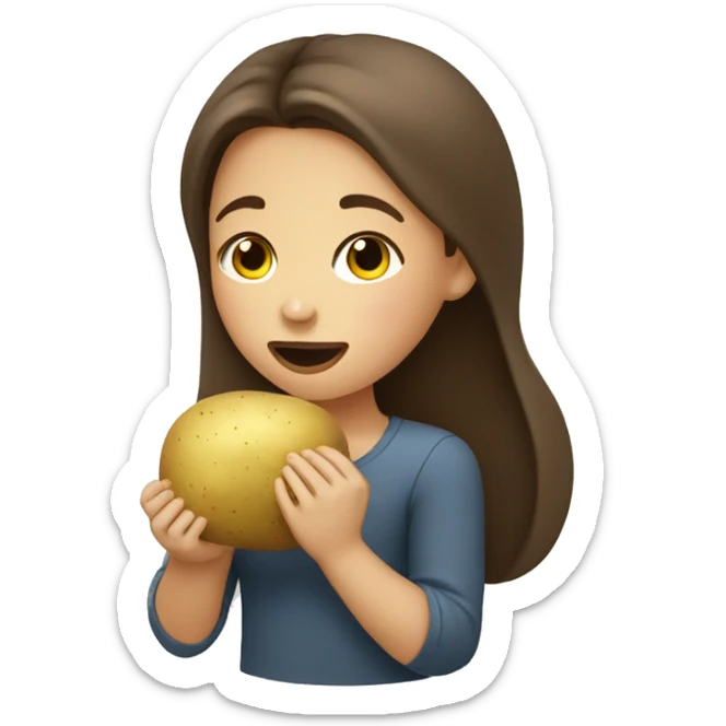 Girl With Brown Hair eating an raw potato  sticker
