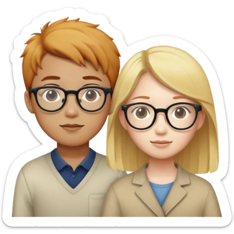 Asian boy with glasses with ginger girl and blonde girl sticker