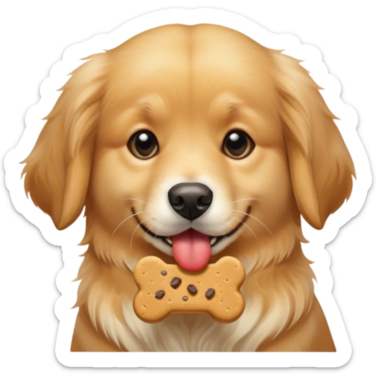 Cute dog with a dog treat in its mouth sticker