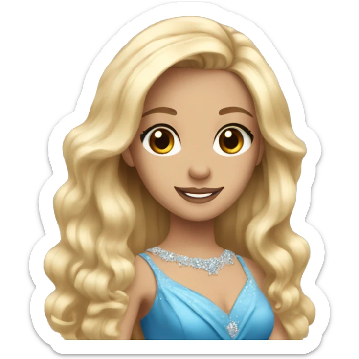 pageant girl with brown eyes blonde long hair and a pretty blue dress sticker