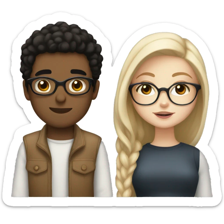 White boy black hair glasses kissing white girl brown hair brown eyes sticker